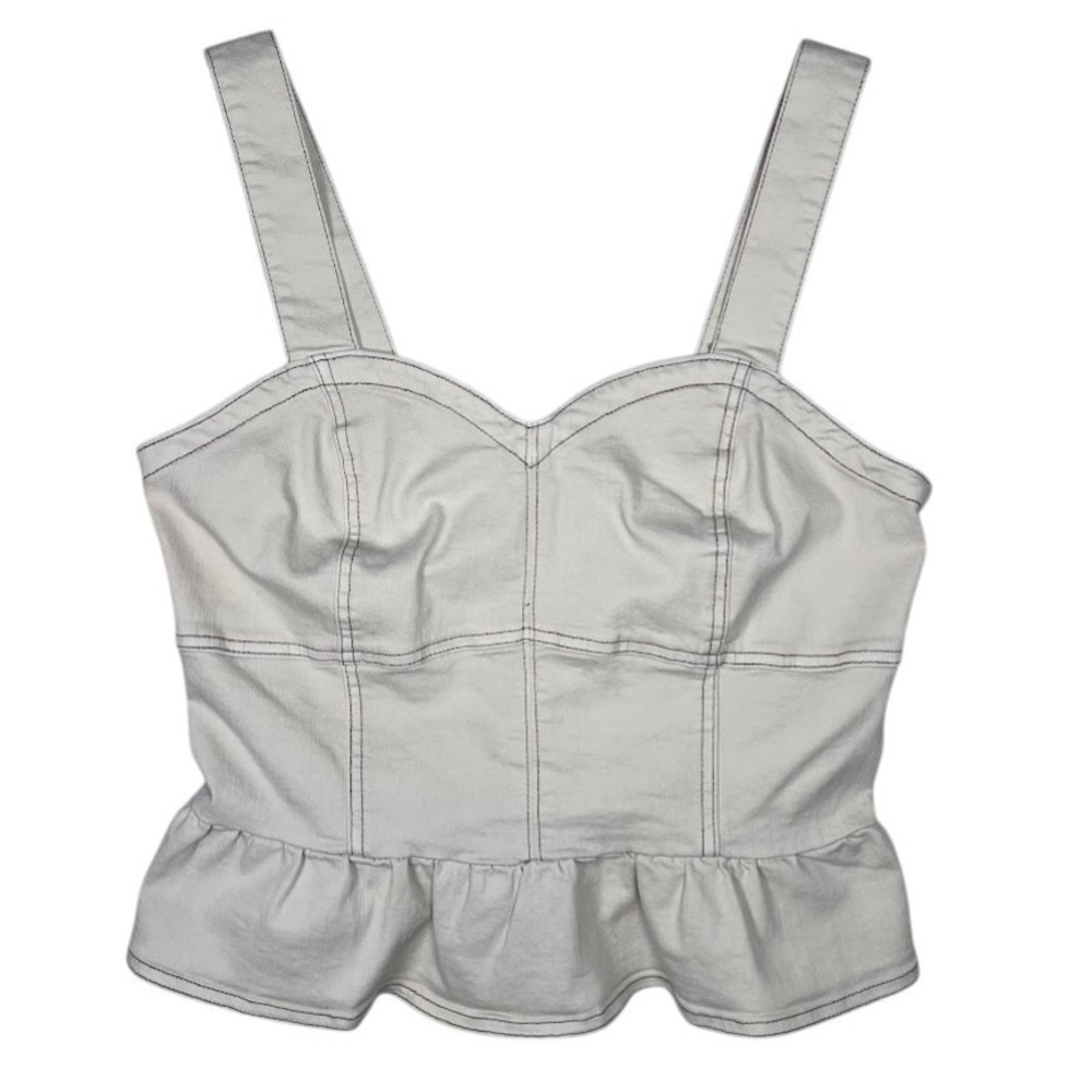 Cream Corset Style Peplum Top Bustier Structured Tank Feminine Fitted XS